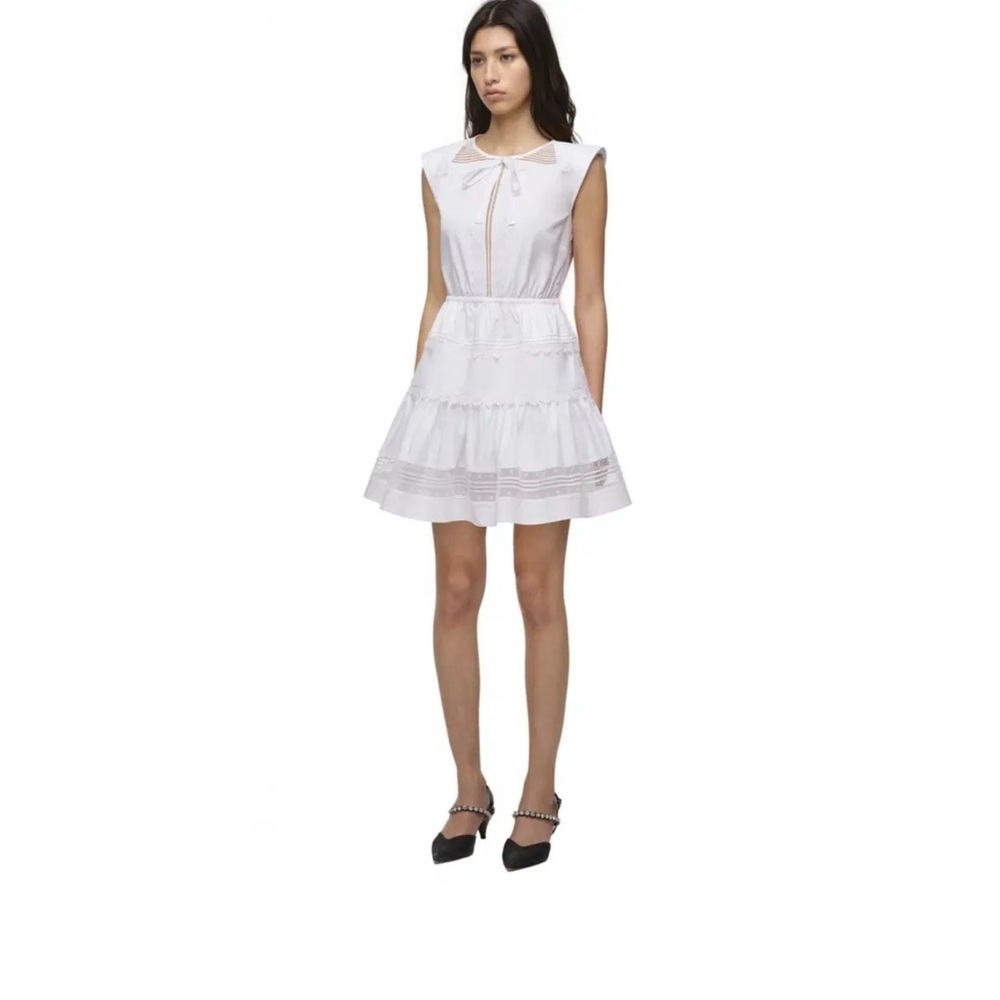 Self-Portrait White Cotton Lace mesh Trim Mini Dress graduation poplin cottage